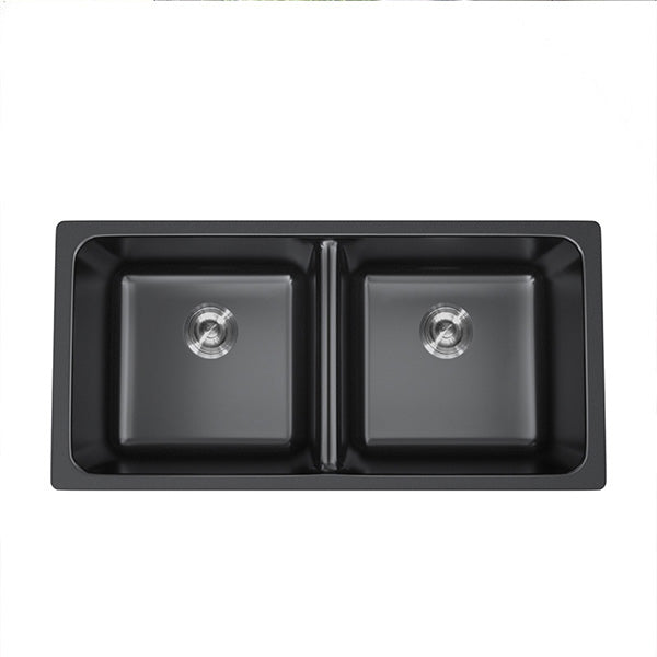 838X476X241Mm Quartz Stone Kitchen Sink Double Bowls Black