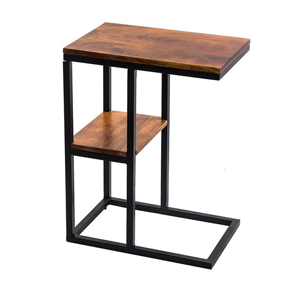 C Shaped 2Tier End Table With Anti Slip Base Walnut
