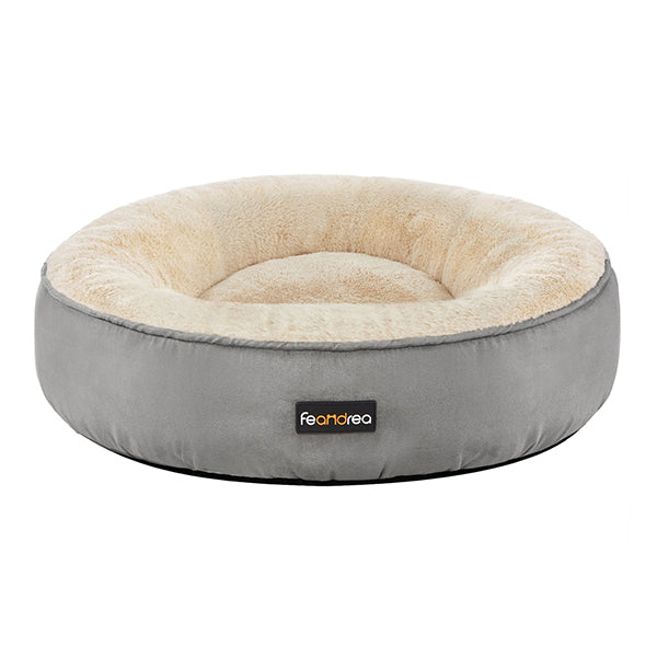 50Cm Dog Sofa Bed Round Shape Fabric Light Grey