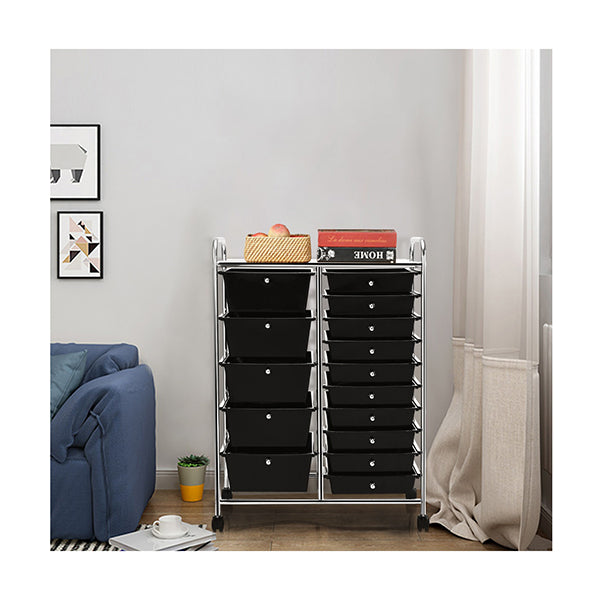 15 Drawer Rolling Storage Cart with Wheels for Home Office Black