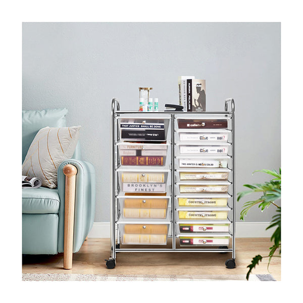 15 Drawer Rolling Storage Cart with Wheels for Home Office Clear