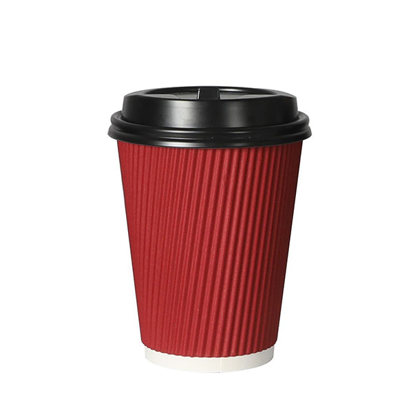 12oz Disposable Triple Wall Red Coffee Paper Cups With Lids