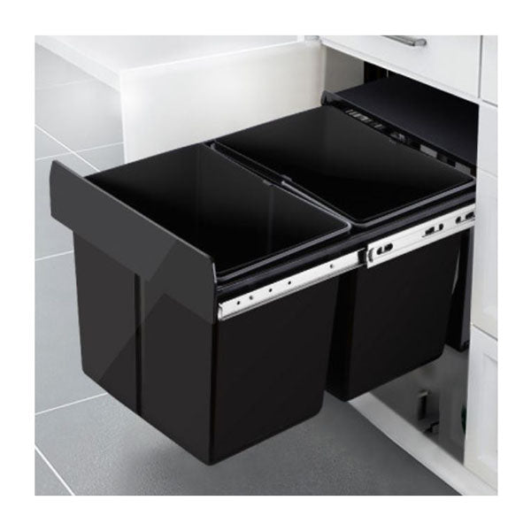 15L Twin Pull Out Kitchen Waste Basket Black Set of 2 Simply Wholesale