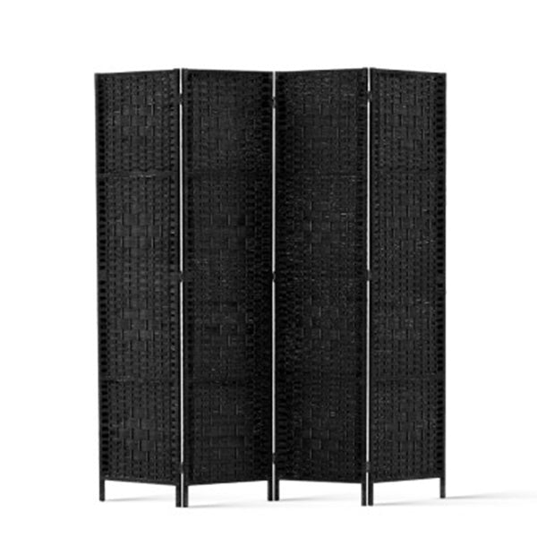 4 Panel Room Divider Privacy Screen Rattan Woven Wood Stand