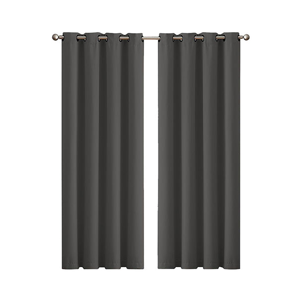 2 Blockout Curtains Panels 3 Layers Eyelet Room Darkening Charcoal