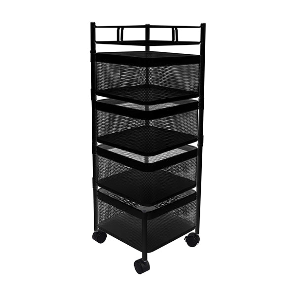4 Tier Kitchen Storage Basket Trolley Cart Square Carbon Steel Black