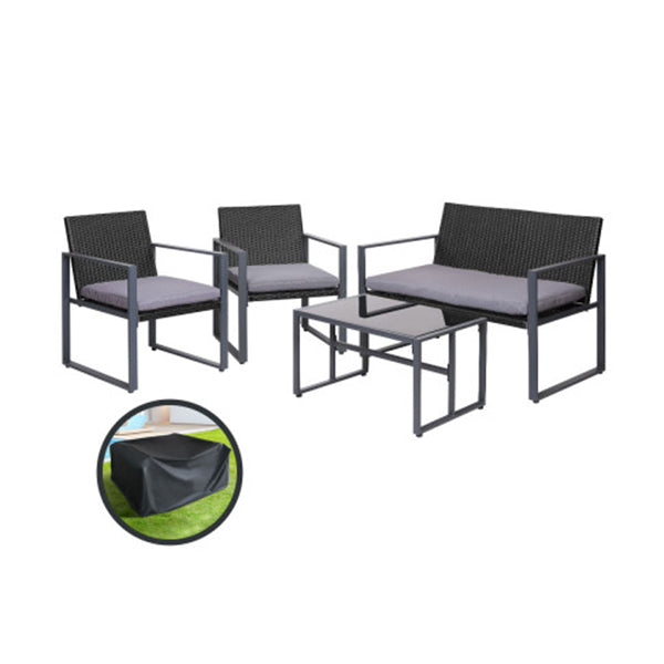 4Pc Outdoor Dining Set Lounge Setting Patio Wicker Chairs Table Cover