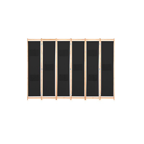 6 Panel Room Divider Black Fabric