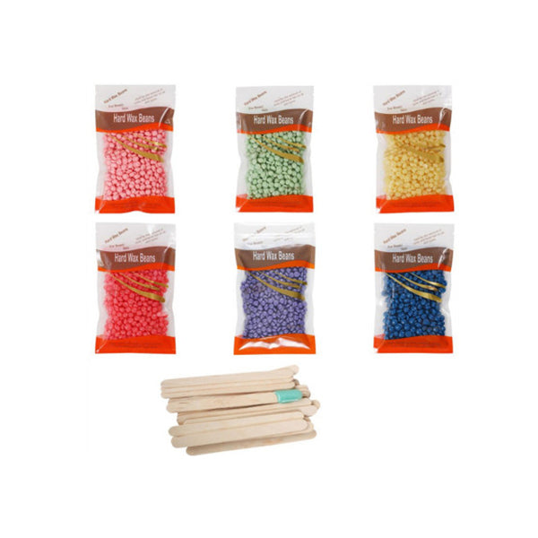 6 X 100 G Hard Wax Beans Remover With 20 Wooden Sticks