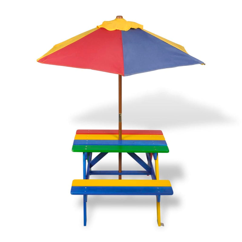 Kids Picnic Table & Benches With Parasol In Four Colours