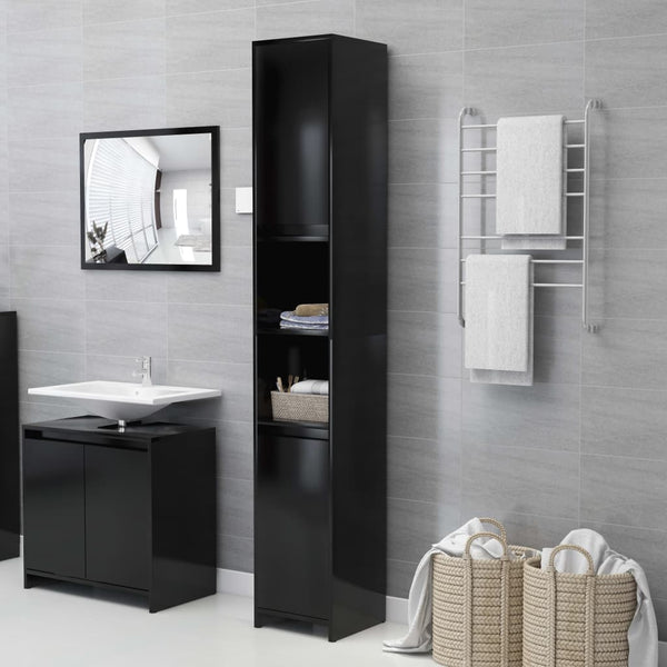 Bathroom Cabinet Black 300 x 300x 1835 mm Engineered Wood