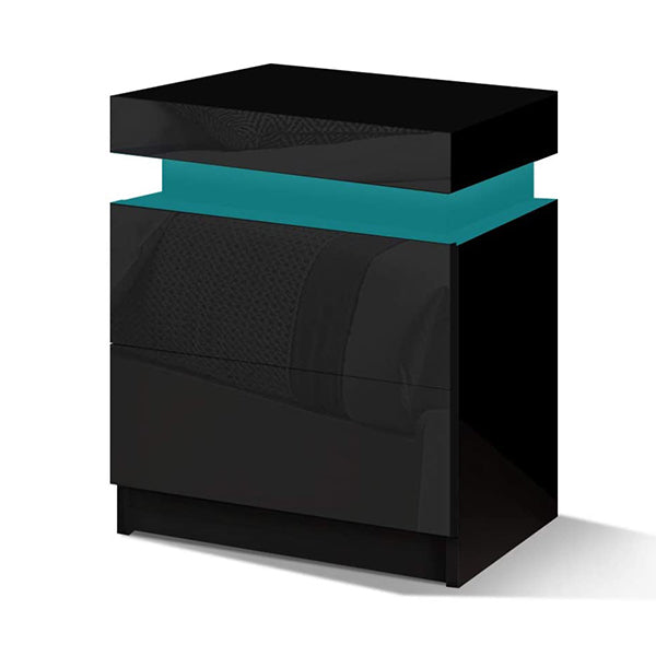 Bedside Table Rgb Led Nightstand 2 Drawers 4 Side High Gloss Black
