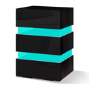 Bedside Table Rgb Led Nightstand 3 Drawers 4 Side High Gloss Black