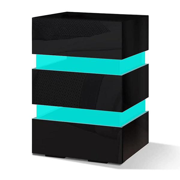 Bedside Table Rgb Led Nightstand 3 Drawers 4 Side High Gloss Black