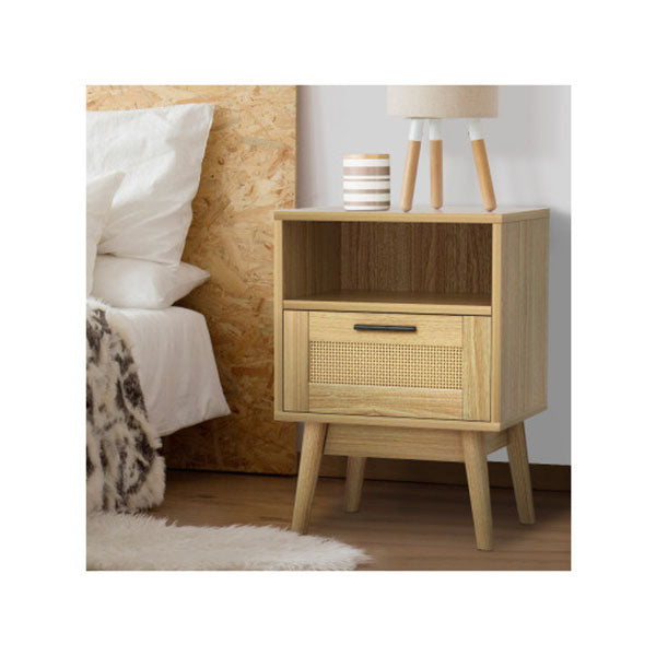 Bedside Tables Rattan Drawers Nightstand Storage Cabinet