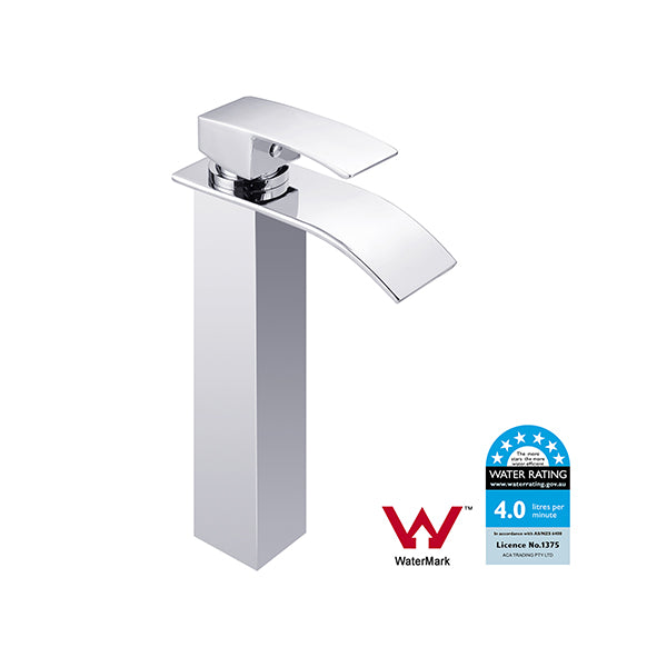 Polly Waterfall Square Chrome Tall Basin Mixer Tap