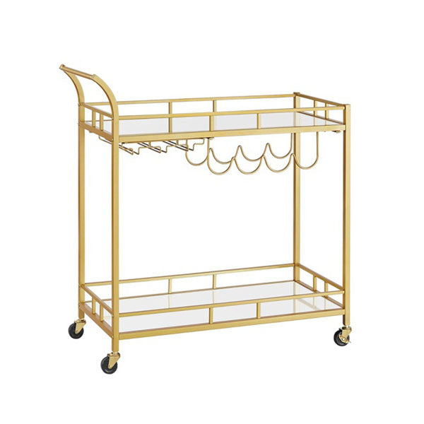 Gold Bar Serving Wine Cart With Wheels And Wine Bottle Holders