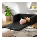 Kids Convertible Sofa 2 Seater Black Pu Leather Children Couch Lounger