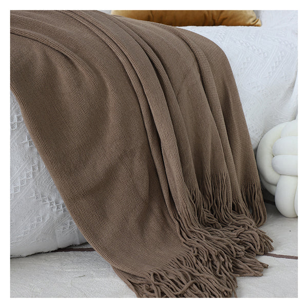 Coffee Acrylic Knitted Throw Blanket