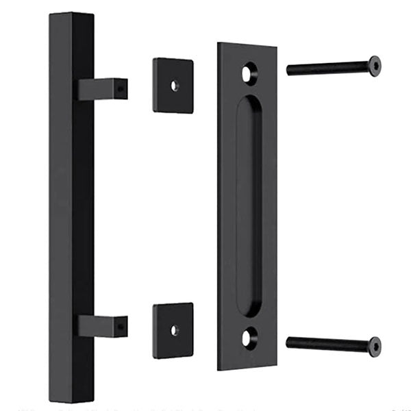 12 Inch Square Pull And Flush Door Handle Set Black Barn Door Hardware