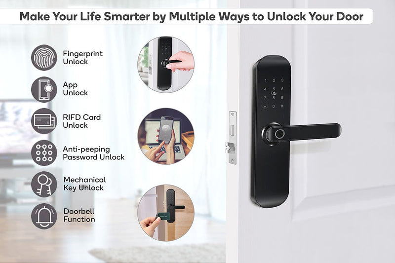 Kogan SmarterHome™ IP54 Battery Powered Fingerprint Smart Wi-Fi Door Lock