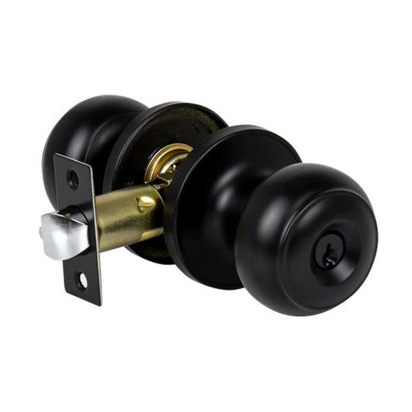 Key Lock Function Black Round Door Knob Set