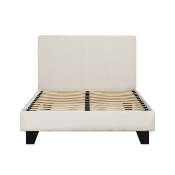 Bed Frame Boucle Fabric Mattress Base Platform Wooden Cream