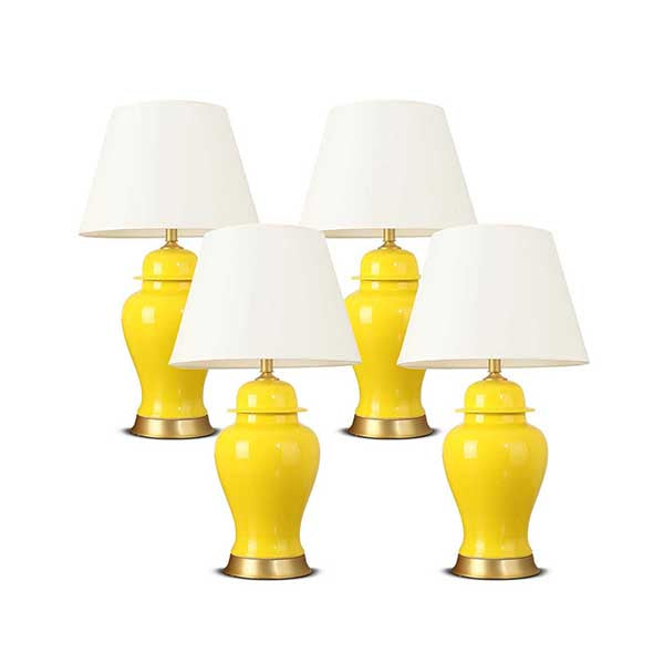 Soga 4X Oval Ceramic Table Lamp With Gold Metal Base Desk Lamp Yellow