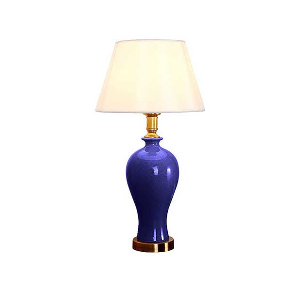 Soga Blue Ceramic Oval Table Lamp With Gold Metal Base