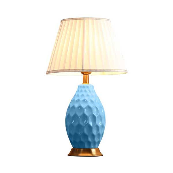 Soga Textured Ceramic Oval Table Lamp With Gold Metal Base Blue