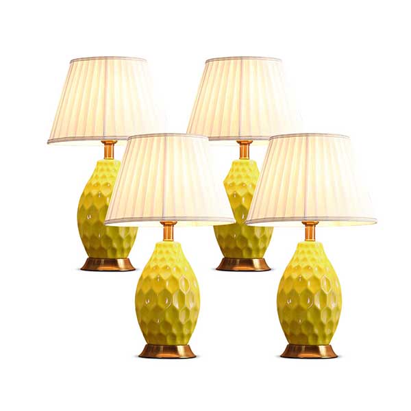 Soga 4X Textured Ceramic Oval Table Lamp With Gold Metal Base Yellow