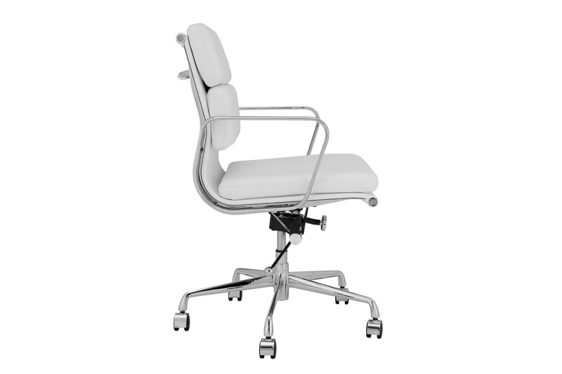 Matt Blatt Replica Eames Group Standard Aluminium Padded Low Back Office Chair (White Leather)