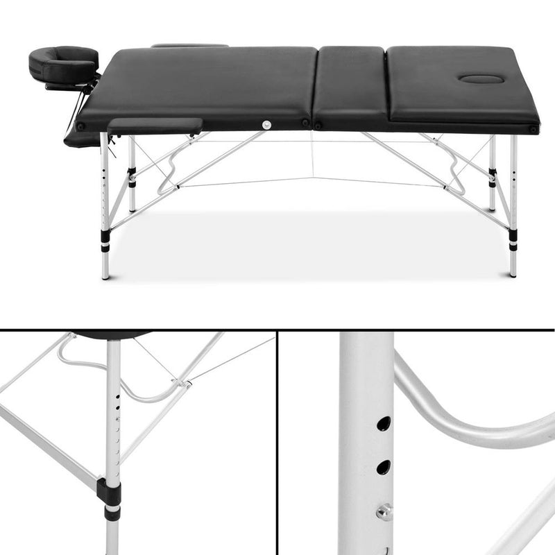 80cm Professional Aluminum Portable Massage Table - Black
