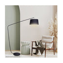Metal Arc Floor Lamp In Black Finish With Linen Taper Shade