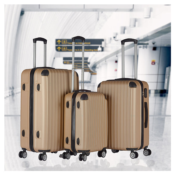 Milano Premium 3Pcs Abs Luggage Suitcase Luxury Hard Case Gold