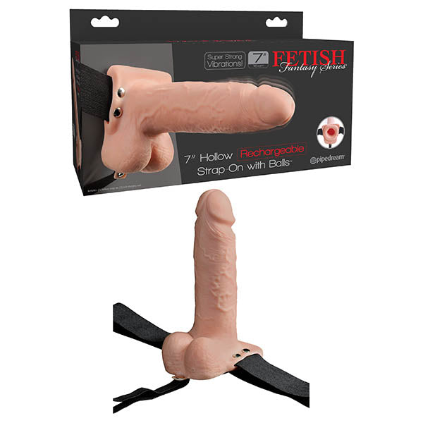 Hollow Rechargeable Flesh Vibrating Strap On With Balls