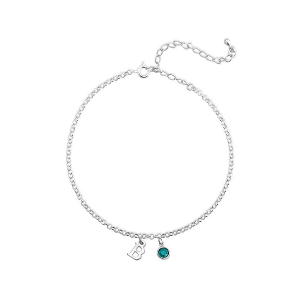 Personalized Initial Anklet With Birthstone