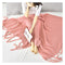 Pink Tassel Fringe Knitted Throw Blanket