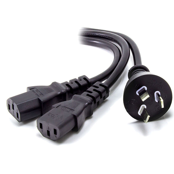 Alogic 1M Aus 3 Pin Mains Plug To 2 X Iec C13 Y Splitter Cable