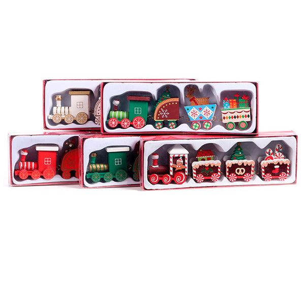 Christmas Decor Mini Four Section Train Diy Wooden Ornaments