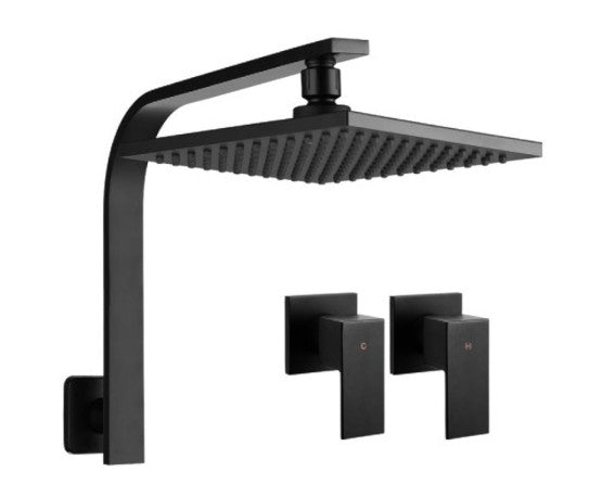8 Inch Rain Shower Head Set Gooseneck Square Taps Matte Black – Simply ...