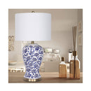 Table Lamp Ceramic Floral Base Cotton Drum Shade