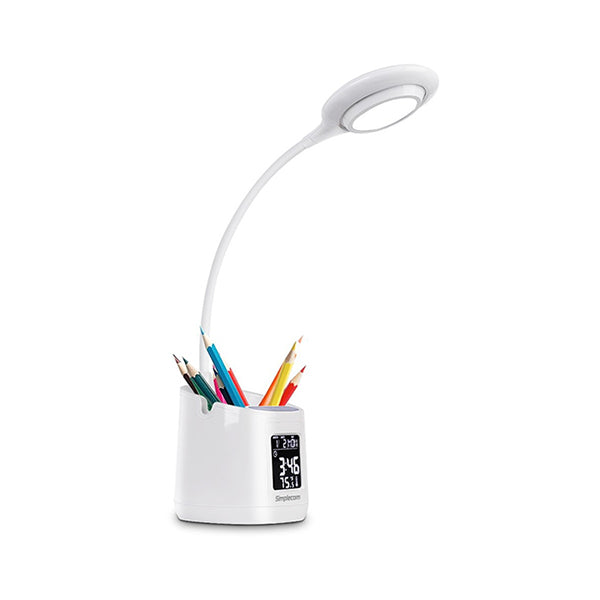 Simplecom Led Desk Lamp With Pen Holder And Digital Clock Rechargeable
