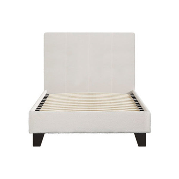 Bed Frame Boucle Fabric Mattress Base Platform Wooden Cream