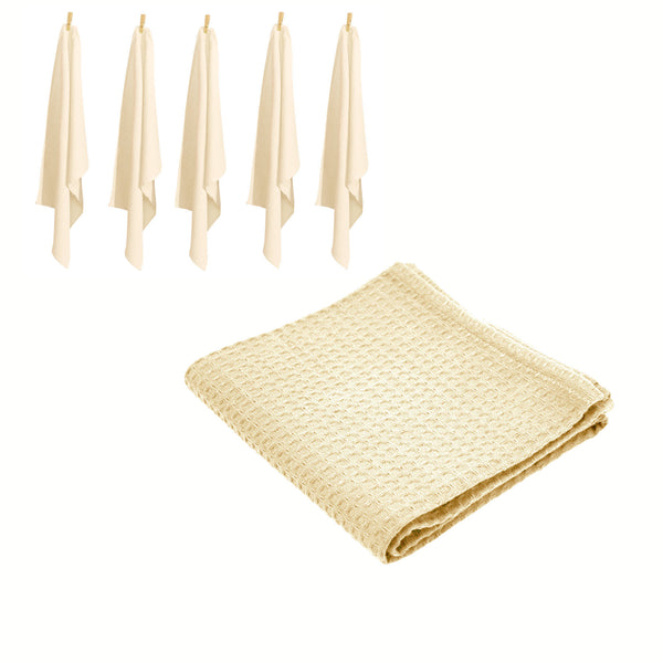 Set of 6 Cotton Waffle Tea Towels 50x70 cm    Natural
