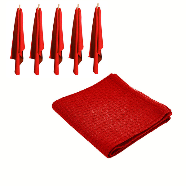 Set of 6 Cotton Waffle Tea Towels 50x70 cm    Red