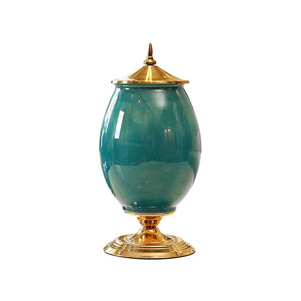 Soga Ceramic Oval Flower Vase With Metal Gold Base Green
