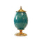 Soga Ceramic Oval Flower Vase With Metal Gold Base Green