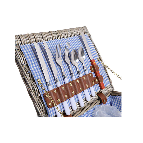 4 Person Picnic Basket Set Outdoor Blanket Wicker Deluxe Folding Handle