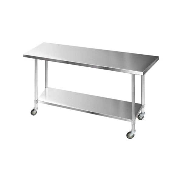 Commercial Stainless Steel Kitchen Bench With 4Pcs Castor Wheels